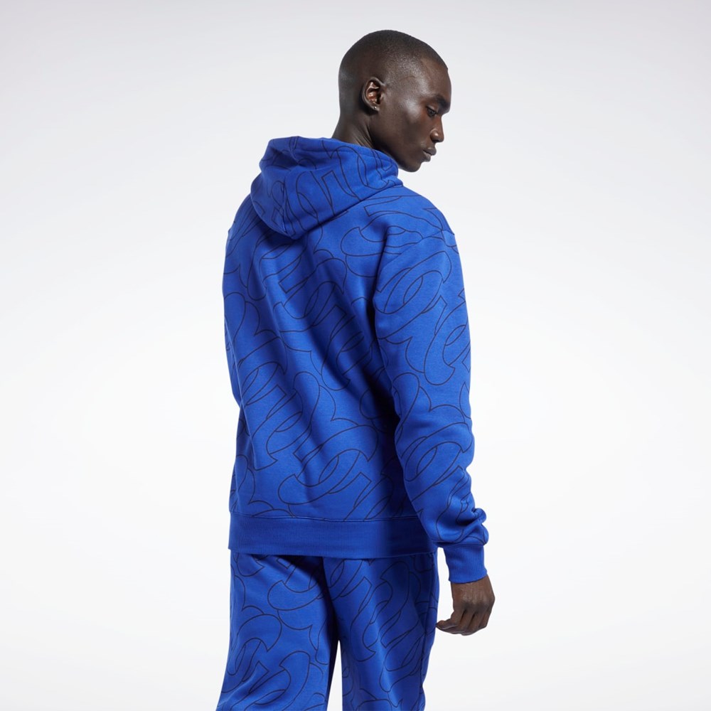 Reebok Basketball Question Allover Print Fleece Hoodie Classic Cobalt | AUL691832
