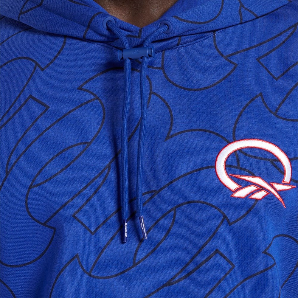 Reebok Basketball Question Allover Print Fleece Hoodie Classic Cobalt | AUL691832