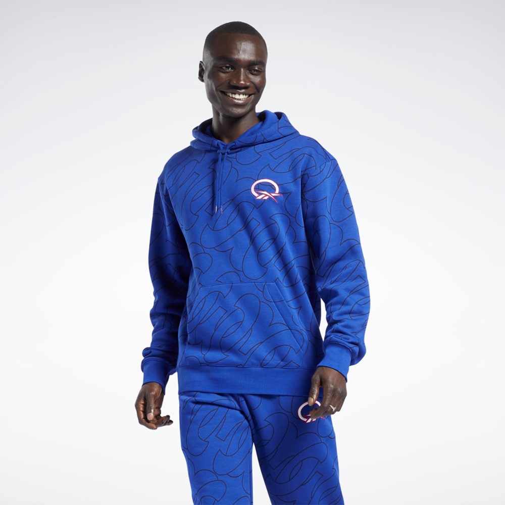Reebok Basketball Question Allover Print Fleece Hoodie Classic Cobalt | AUL691832