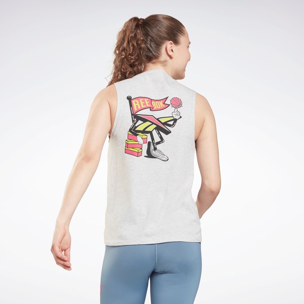 Reebok Trænings Essentials Muscle Grafisk Tank Top Lysegrå | BKQ047125